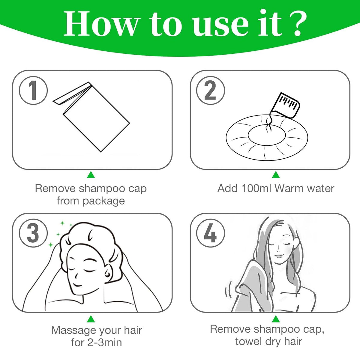 Shampoo Caps No Rinse Waterless Hair Washing Shower Caps 12 Packs for Elderly, Women, Hospital, Camping