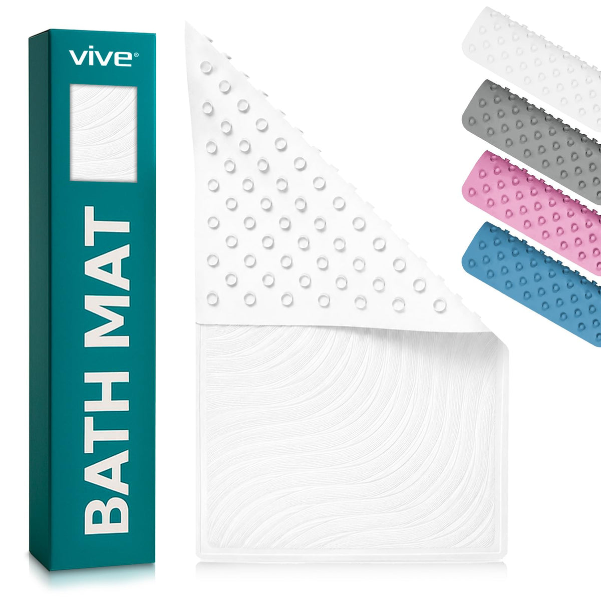 Vive Non-Slip Bath Mat with Suction Cups - 28" x 16" Extra Large Rubber Mat