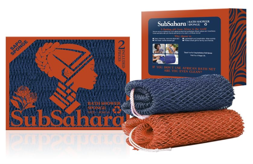 SubSahara African Net Sponge, 2 Pack 45-Inch Exfoliating Bath Scrubber
