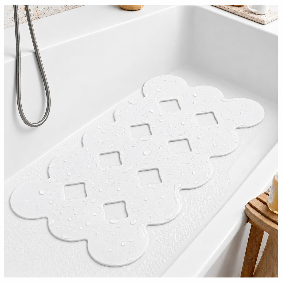 Webos Patented Non Slip Bathtub Mat Shower Bath Mats with Strong Suction Cups Superior Grip&Drainage Soft Heavy Duty Natural Rubber Bath Mat for Inside The tub (White, 28x16 inch)