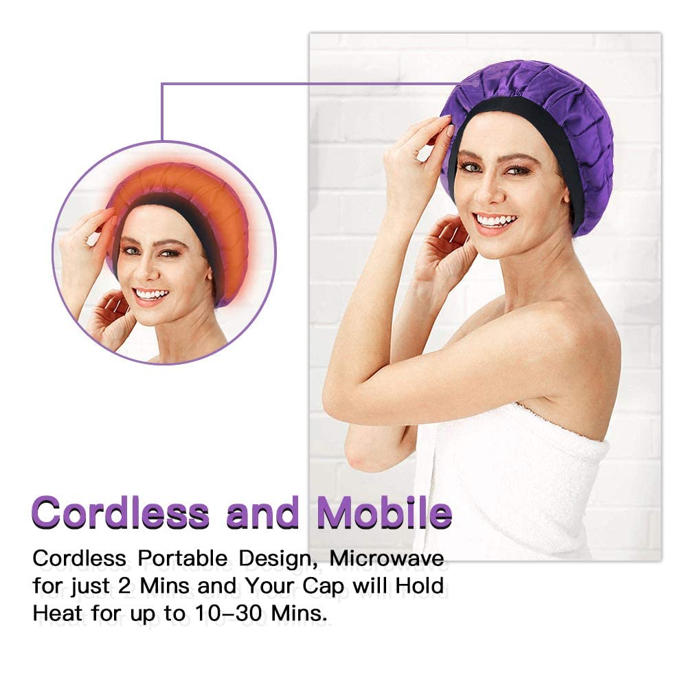 Beautybaby Cordless Deep Conditioning Heat Cap, Microwavable Treatment Steaming Heat Cap for Thermal Spa Curly Hair, 100% Natural Cotton Flaxseed Seed Interior