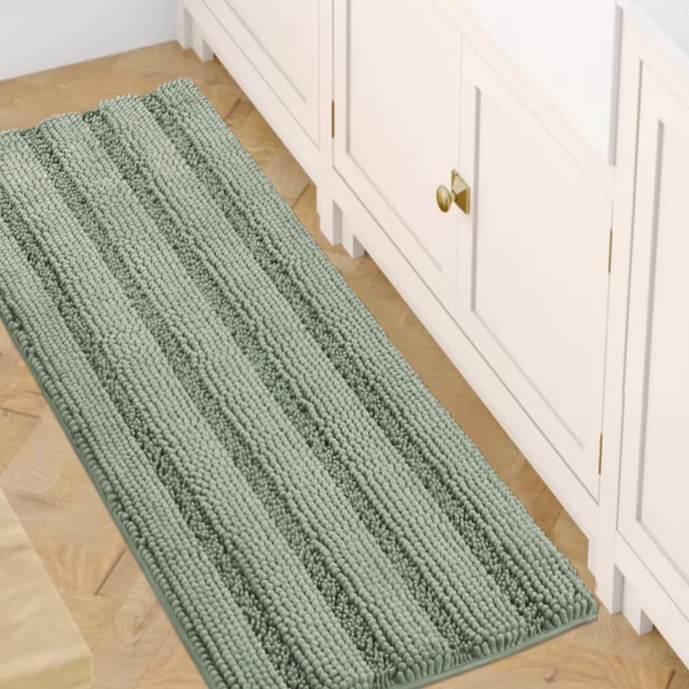 H.VERSAILTEX Grey Bathroom Rug Set Bath Mats, 2 Piece Bath Rugs Non Slip Thick Soft Chenille Striped Bath Rug Set, Bath Mats for Bathroom Sets (Grey, 20" x 32"/17" x 24")