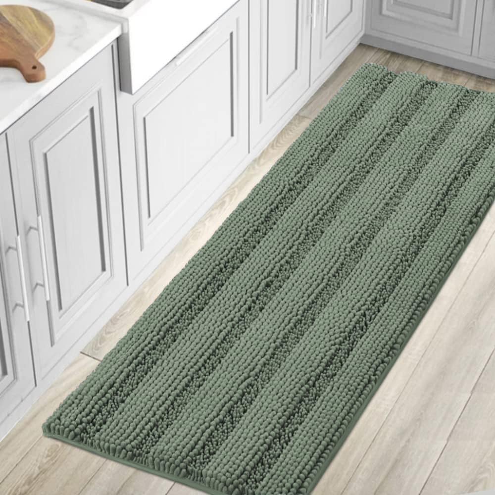 H.VERSAILTEX Grey Bathroom Rug Set Bath Mats, 2 Piece Bath Rugs Non Slip Thick Soft Chenille Striped Bath Rug Set, Bath Mats for Bathroom Sets (Grey, 20" x 32"/17" x 24")