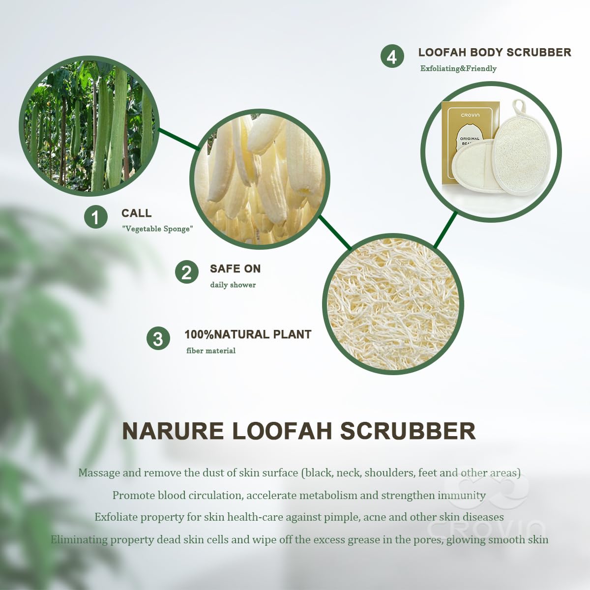 Natural Loofah Exfoliating Body Scrubber, Shower Loofah Sponge Pack