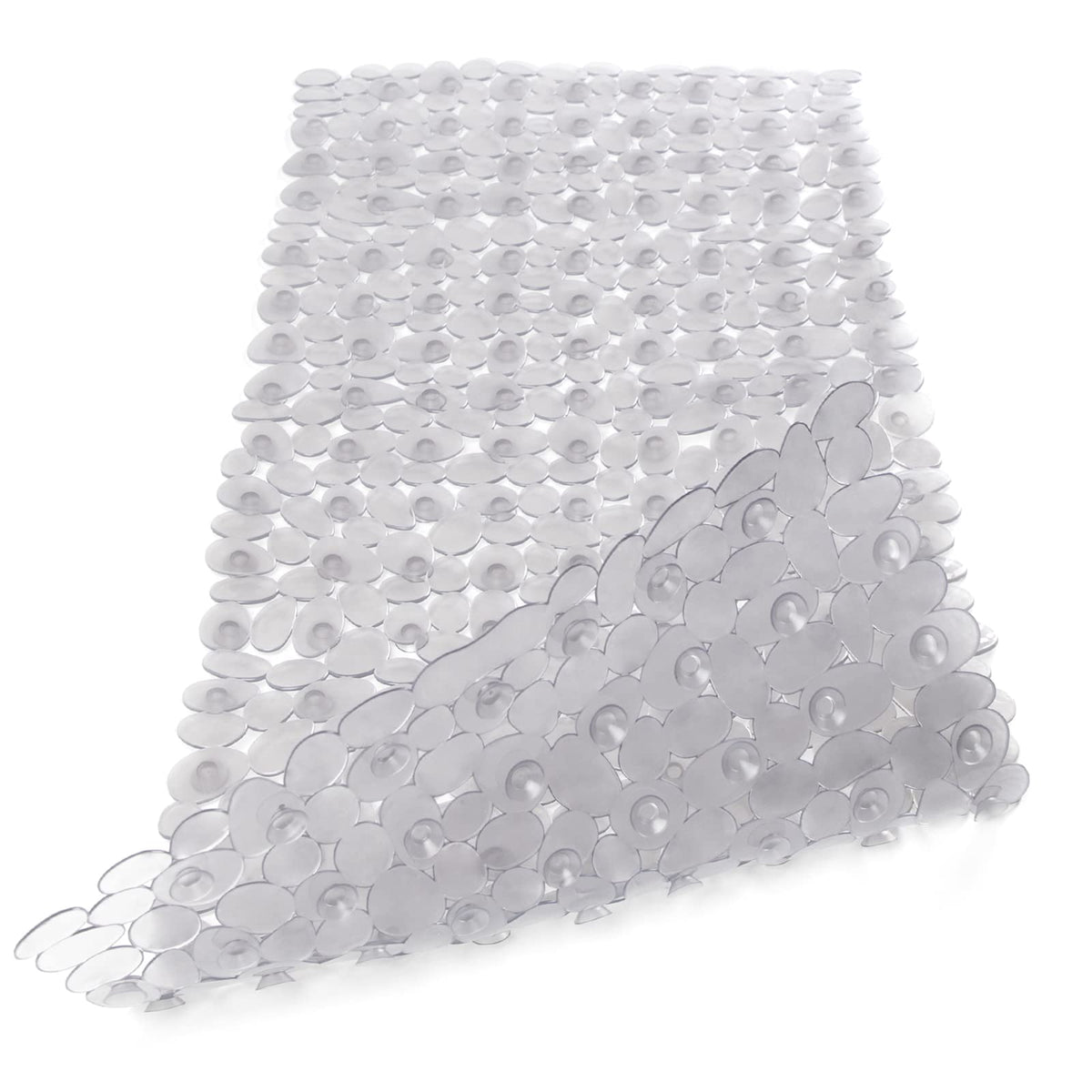 WELTRXE Pebbles Bath Mat Clear Non-Slip Bathtub Mat with Suction Cups, Drain Holes for Bathroom Showers, Tub, Machine Washable, BPA, Latex Free Safe Shower Mats, Oval 27 x 14 Inch