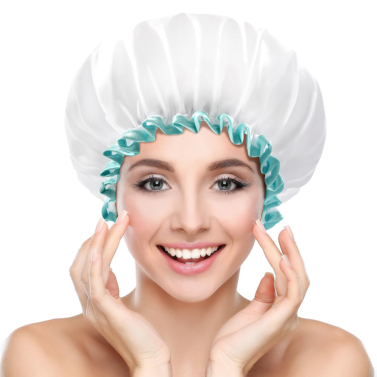 mikimini White Shower Caps for Women Long Hair, Large & Reusable, 2 Pcs
