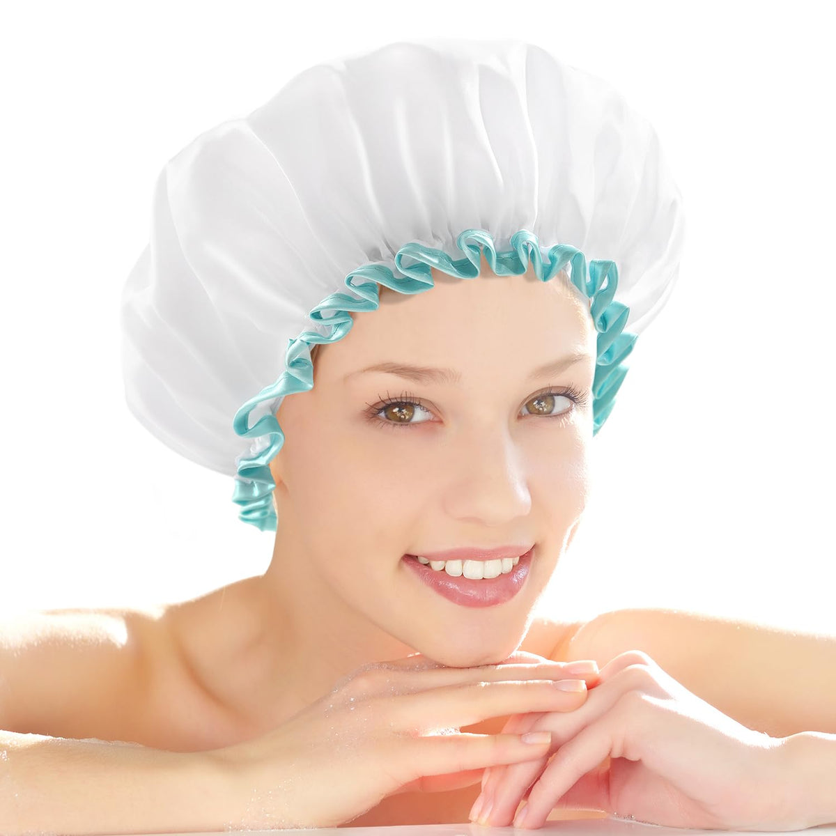 mikimini White Shower Caps for Women Long Hair, Large & Reusable, 2 Pcs