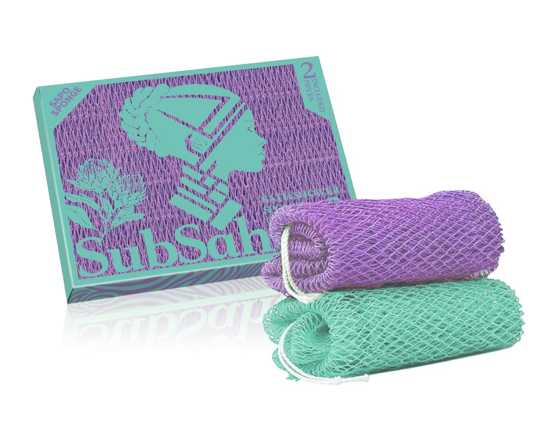 SubSahara African Net Sponge, 2 Pack 45-Inch Exfoliating Bath Scrubber