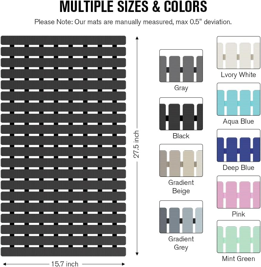 MBOSS Bath Tub Shower Mat Non Slip Bathtub Mats for Bathroom Shower Floor Mat Bath Mats for Shower Tub Anti Slip Shower Mat with Drain Hole and Large Suction Cups (Black, 27.5 X 15.7 Inch)