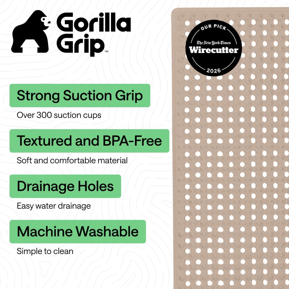 GORILLA GRIP Bath Tub Shower Mat, Bathtub Floor Liner, 35x16 Beige