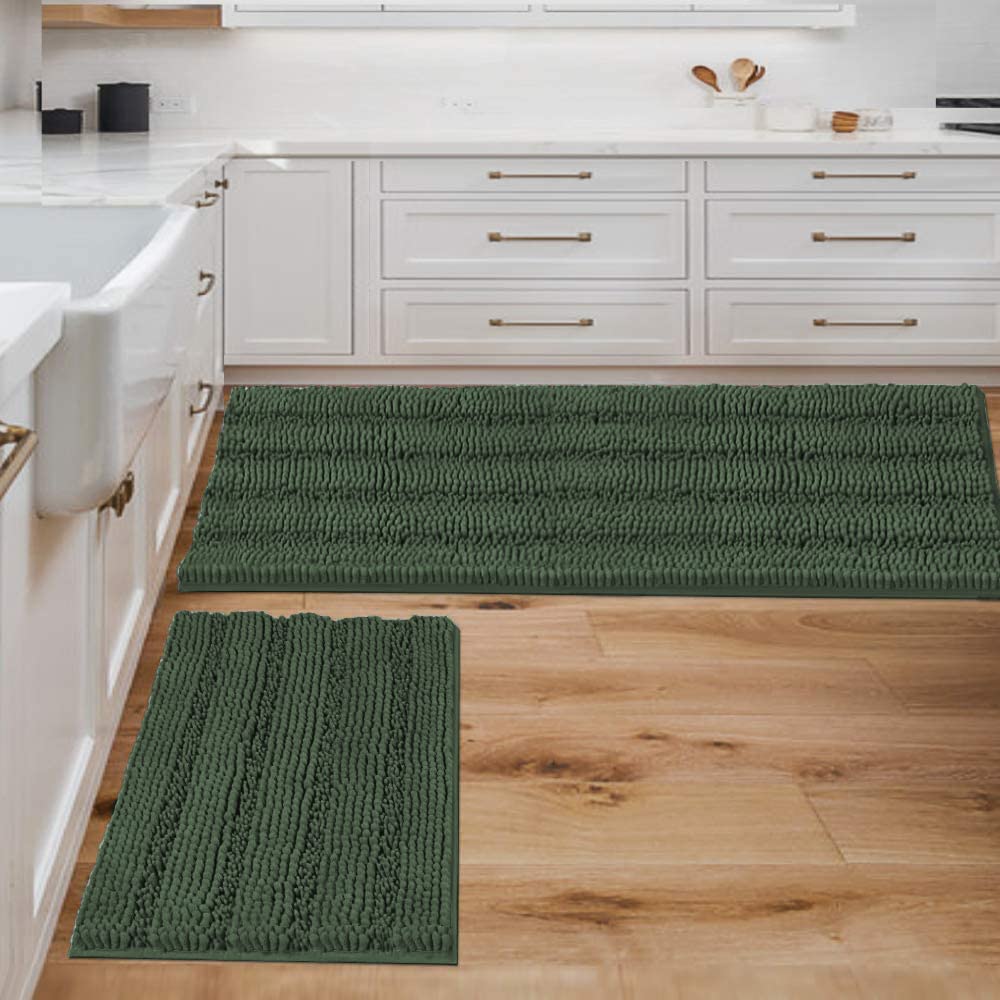 H.VERSAILTEX Grey Bathroom Rug Set Bath Mats, 2 Piece Bath Rugs Non Slip Thick Soft Chenille Striped Bath Rug Set, Bath Mats for Bathroom Sets (Grey, 20" x 32"/17" x 24")