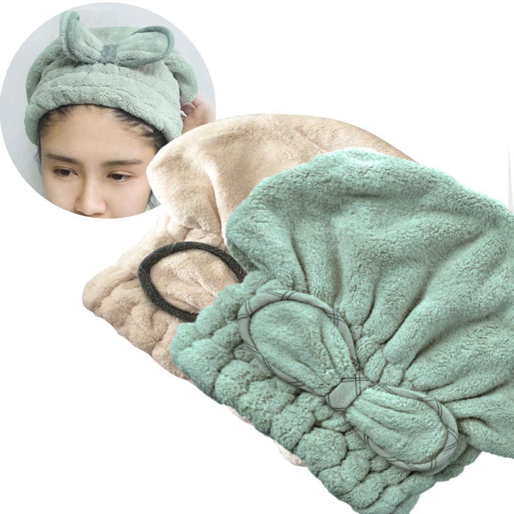 Jseng 2PC Microfiber Hair Drying Caps, Extrame Soft & Ultra Absorbent, Fast Drying Hair Turban Wrap Towels Shower Cap for Girls and Women