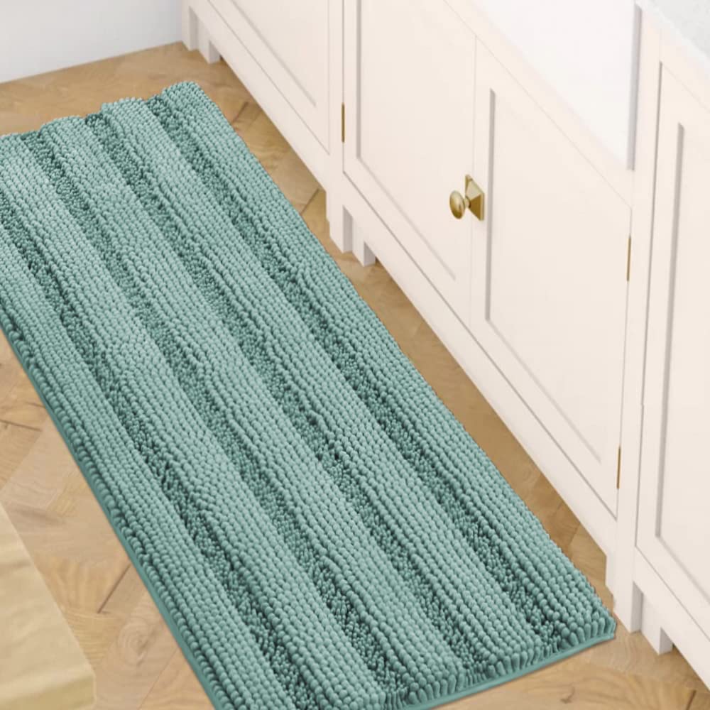 H.VERSAILTEX Grey Bathroom Rug Set Bath Mats, 2 Piece Bath Rugs Non Slip Thick Soft Chenille Striped Bath Rug Set, Bath Mats for Bathroom Sets (Grey, 20" x 32"/17" x 24")