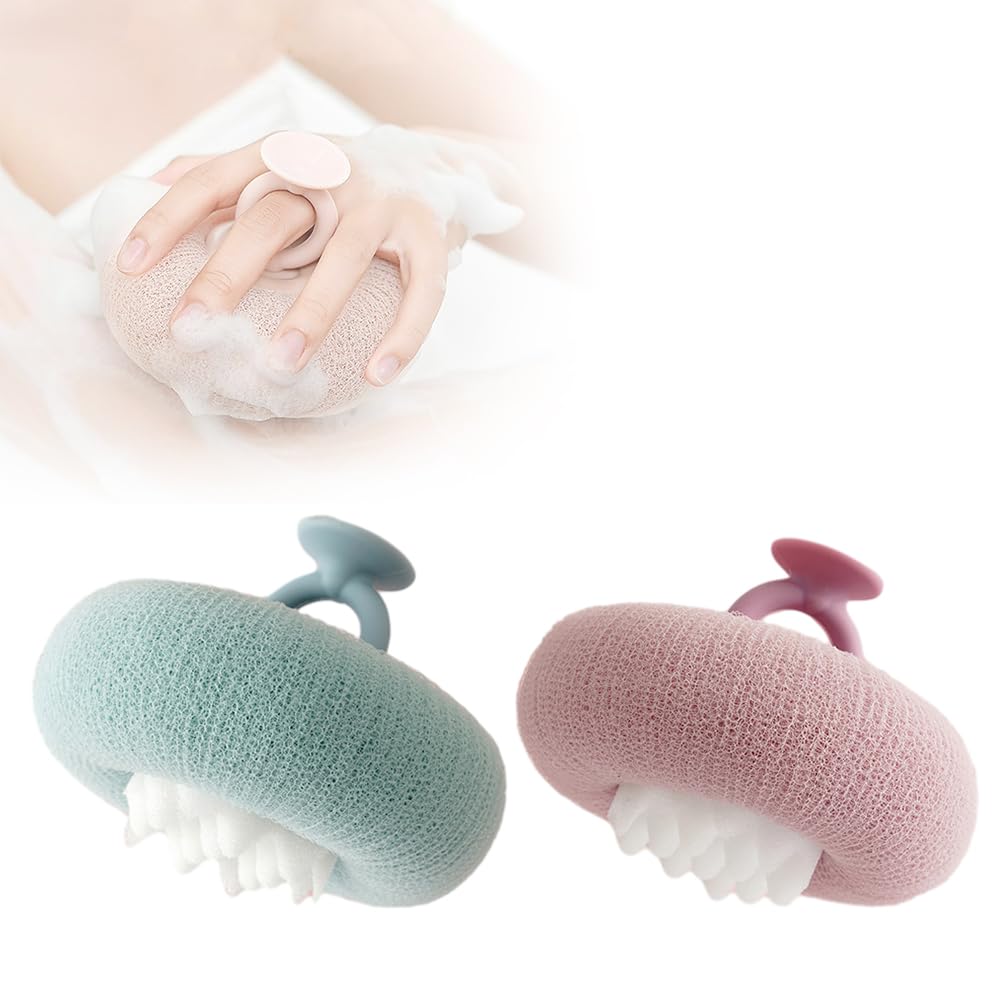 Super Soft Sunflower Suction Cup Bath Ball, 2026 Upgraded 2-in-1 Sunflower Bath Ball Exfoliating Bath Sponge Cleaning Brush, Sponge Mesh Pouf Shower Ball for Women, Men Shower (Apricot+Green)