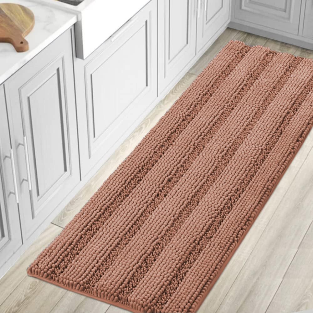 H.VERSAILTEX Grey Bathroom Rug Set Bath Mats, 2 Piece Bath Rugs Non Slip Thick Soft Chenille Striped Bath Rug Set, Bath Mats for Bathroom Sets (Grey, 20" x 32"/17" x 24")