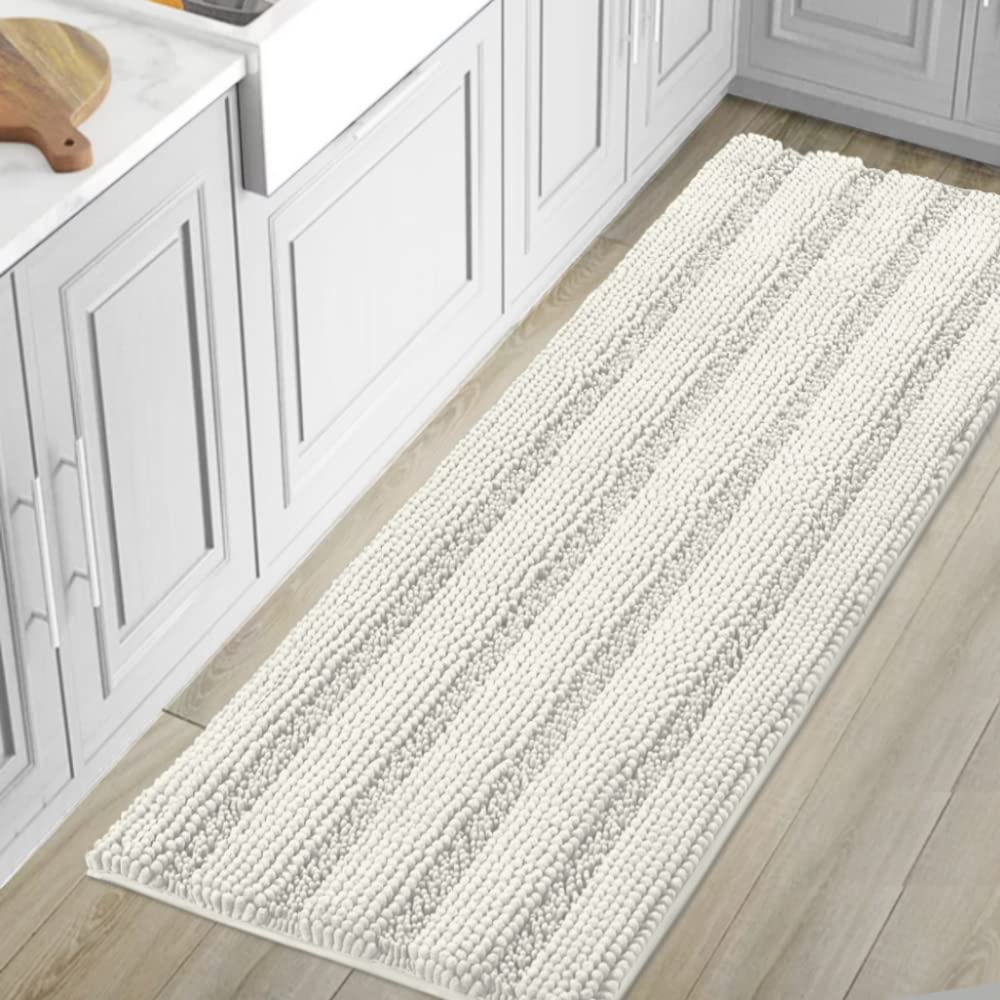 H.VERSAILTEX Grey Bathroom Rug Set Bath Mats, 2 Piece Bath Rugs Non Slip Thick Soft Chenille Striped Bath Rug Set, Bath Mats for Bathroom Sets (Grey, 20" x 32"/17" x 24")