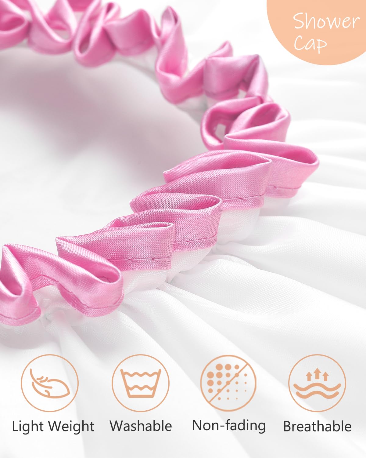 mikimini White Shower Cap for Women Reusable Waterproof, Medium, 2 Pcs