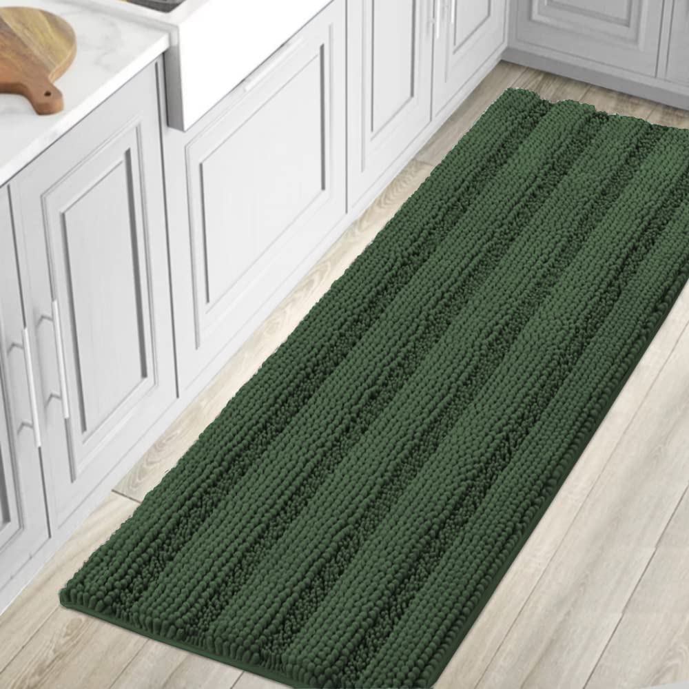 H.VERSAILTEX Grey Bathroom Rug Set Bath Mats, 2 Piece Bath Rugs Non Slip Thick Soft Chenille Striped Bath Rug Set, Bath Mats for Bathroom Sets (Grey, 20" x 32"/17" x 24")