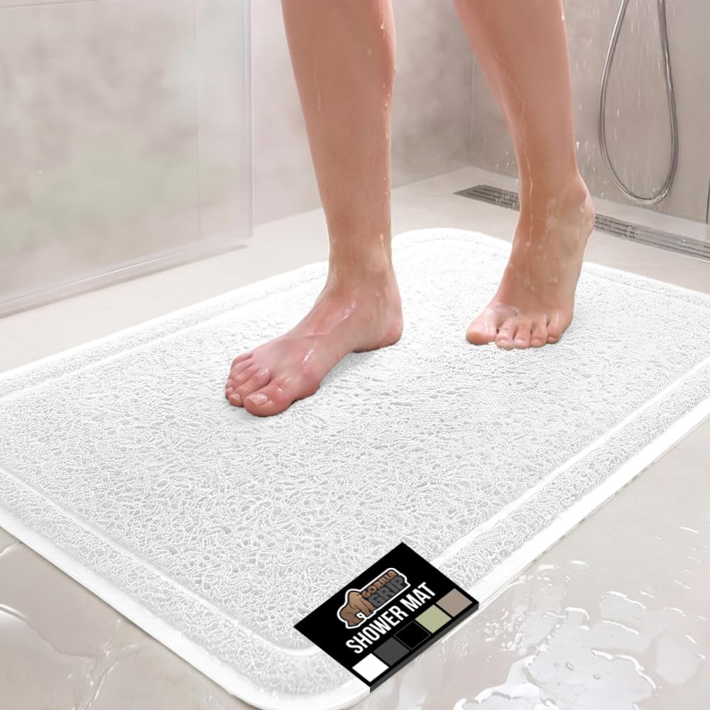 GORILLA GRIP Exfoliating Bath and Shower Mat, Textured Backing, 24x16 White
