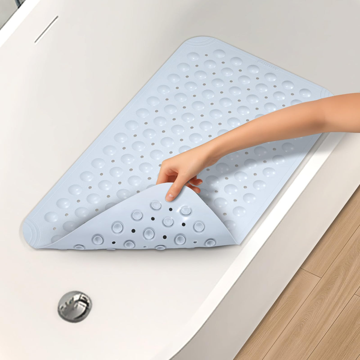 WarmSnow（TPE） Long Bathtub Mat Non Slip 39.5 x 16 Inch, Inside Shower Mats with Suction Cups & Drain Holes, Soft TPE Bath Mat for Tub, Quick-Drain Bathroom Floor Mats, Dark Gray