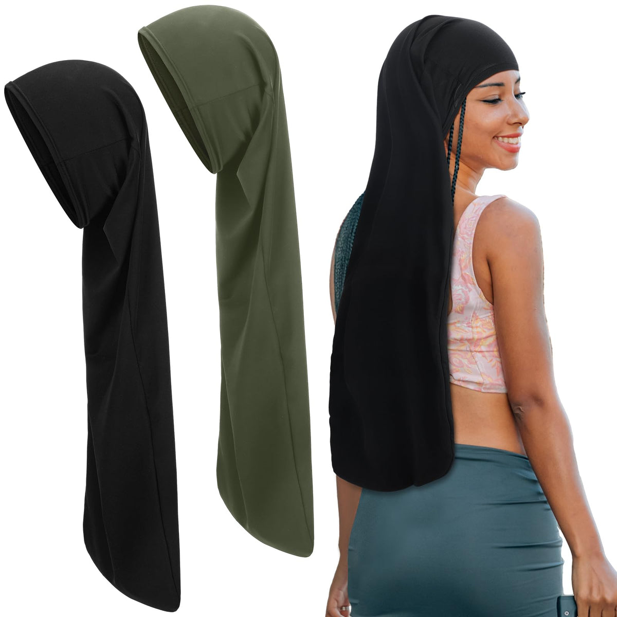 Twistover 2 Jumbo Dreadlock Cap Wrap for Dreads,Black,Black,50 Inches