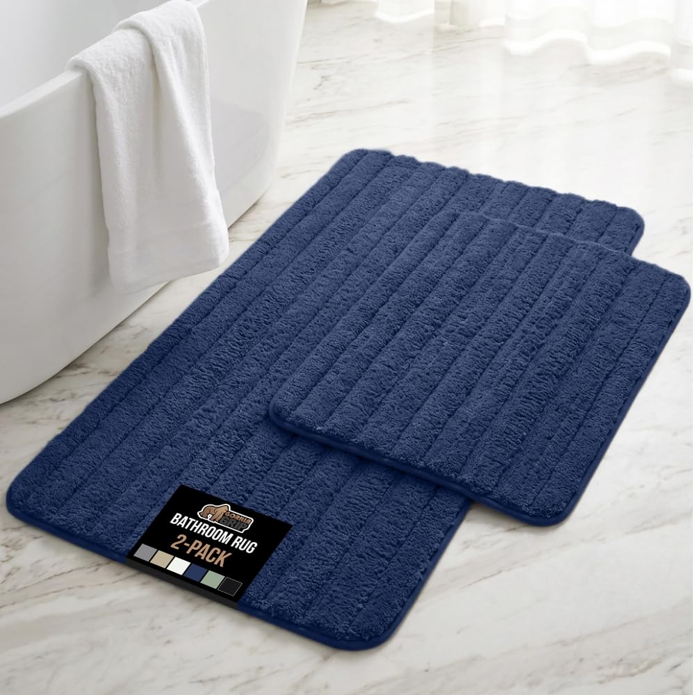 GORILLA GRIP Memory Foam Bathroom Rugs, Absorbent Bath Mat, 24x16 Navy