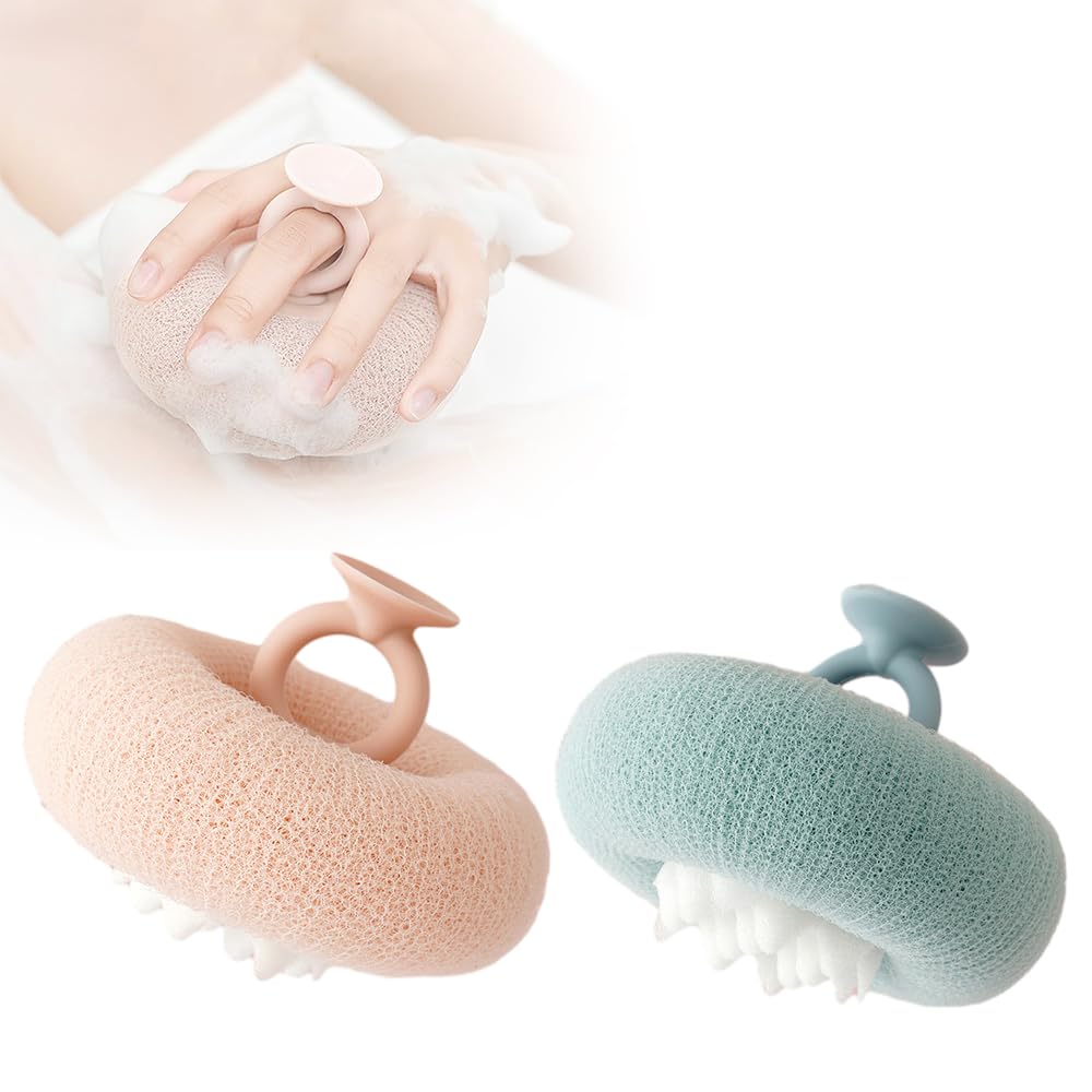 Super Soft Sunflower Suction Cup Bath Ball, 2026 Upgraded 2-in-1 Sunflower Bath Ball Exfoliating Bath Sponge Cleaning Brush, Sponge Mesh Pouf Shower Ball for Women, Men Shower (Apricot+Green)