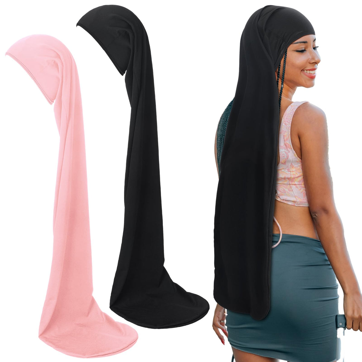 Twistover 2 Jumbo Dreadlock Cap Wrap for Dreads,Black,Black,50 Inches