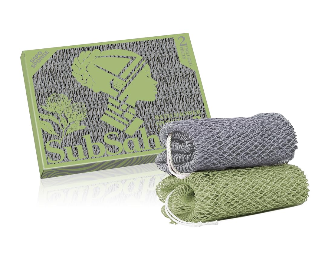 SubSahara African Net Sponge, 2 Pack 45-Inch Exfoliating Bath Scrubber