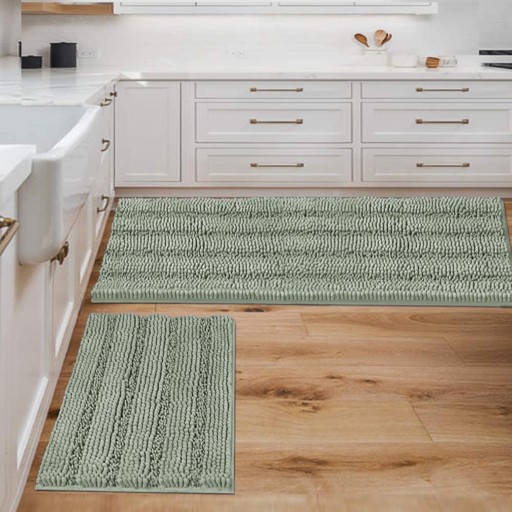 H.VERSAILTEX Grey Bathroom Rug Set Bath Mats, 2 Piece Bath Rugs Non Slip Thick Soft Chenille Striped Bath Rug Set, Bath Mats for Bathroom Sets (Grey, 20" x 32"/17" x 24")