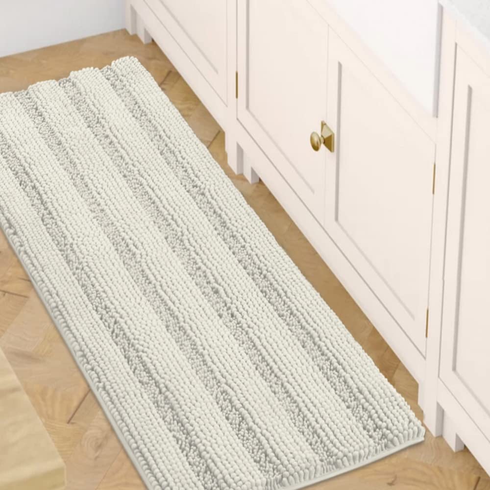 H.VERSAILTEX Grey Bathroom Rug Set Bath Mats, 2 Piece Bath Rugs Non Slip Thick Soft Chenille Striped Bath Rug Set, Bath Mats for Bathroom Sets (Grey, 20" x 32"/17" x 24")