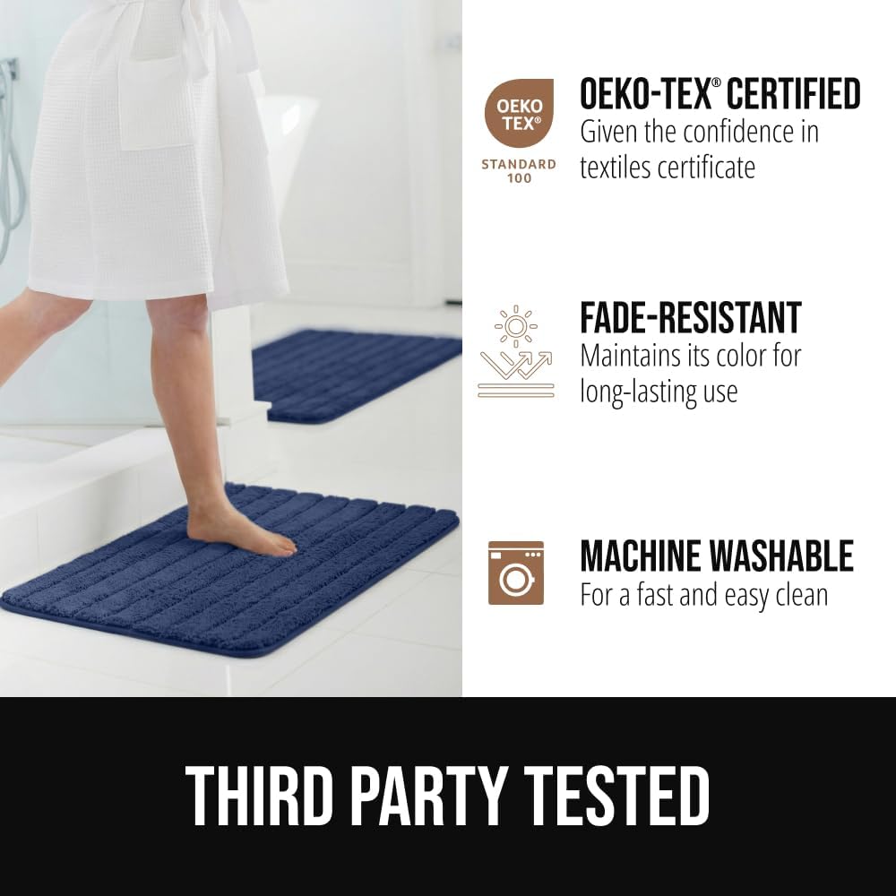 GORILLA GRIP Memory Foam Bathroom Rugs, Absorbent Bath Mat, 24x16 Navy