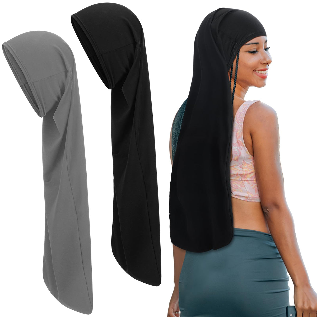 Twistover 2 Jumbo Dreadlock Cap Wrap for Dreads,Black,Black,50 Inches
