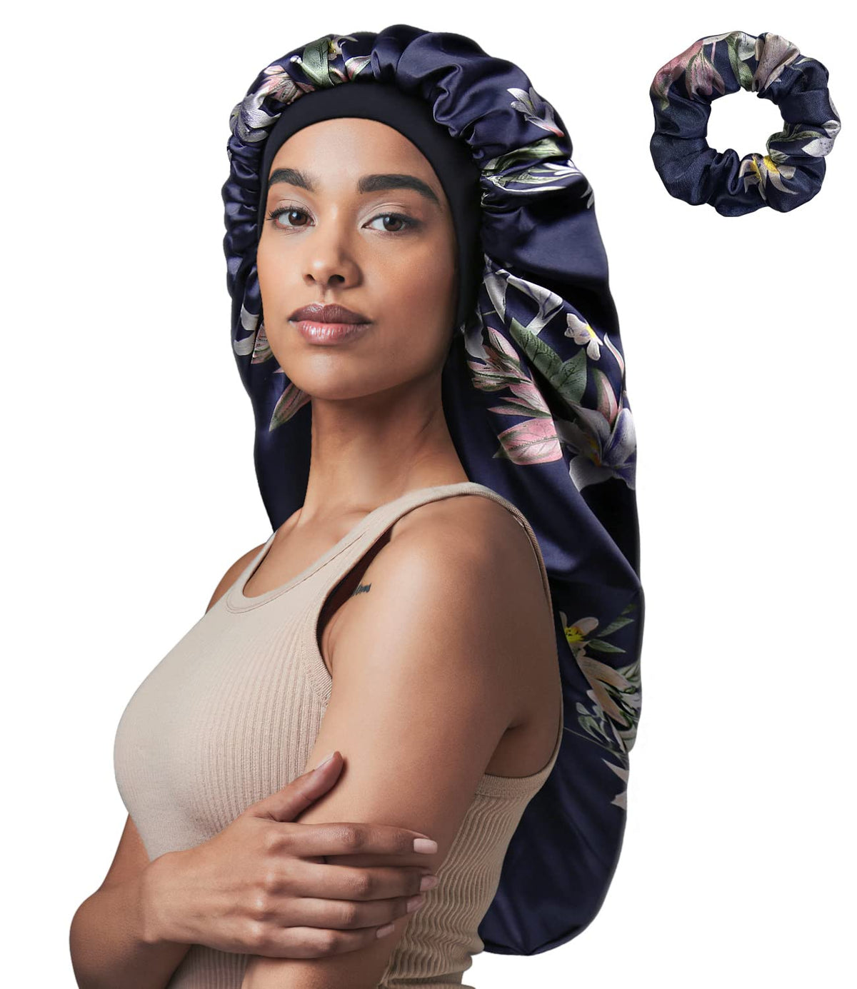 Long Braids Satin Bonnet Jumbo Sleep Cap to Protect Hair Black