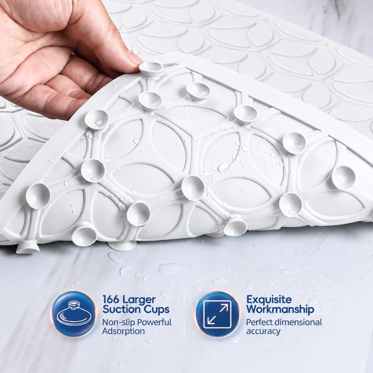 Non-Slip Rubber Bathtub Mat with Suction Cups, 16 × 28 Inch (White)