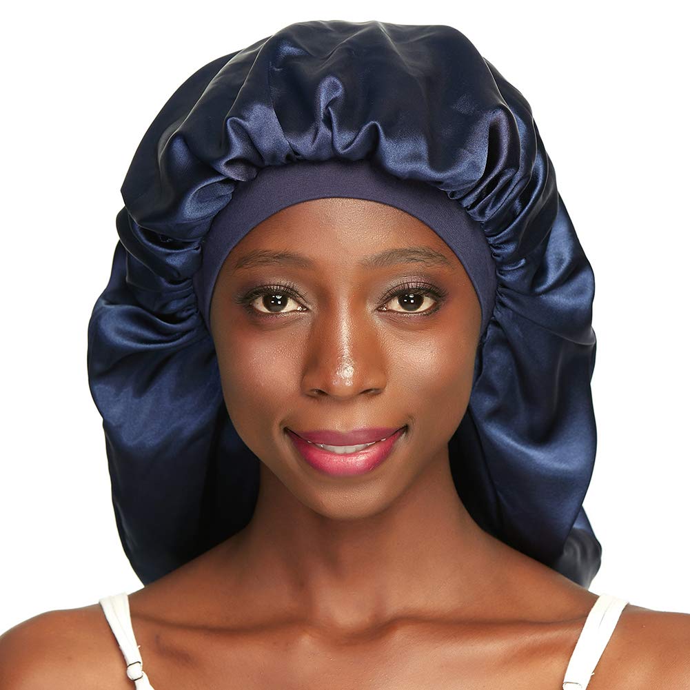 Long Braids Satin Bonnet Jumbo Sleep Cap to Protect Hair Black