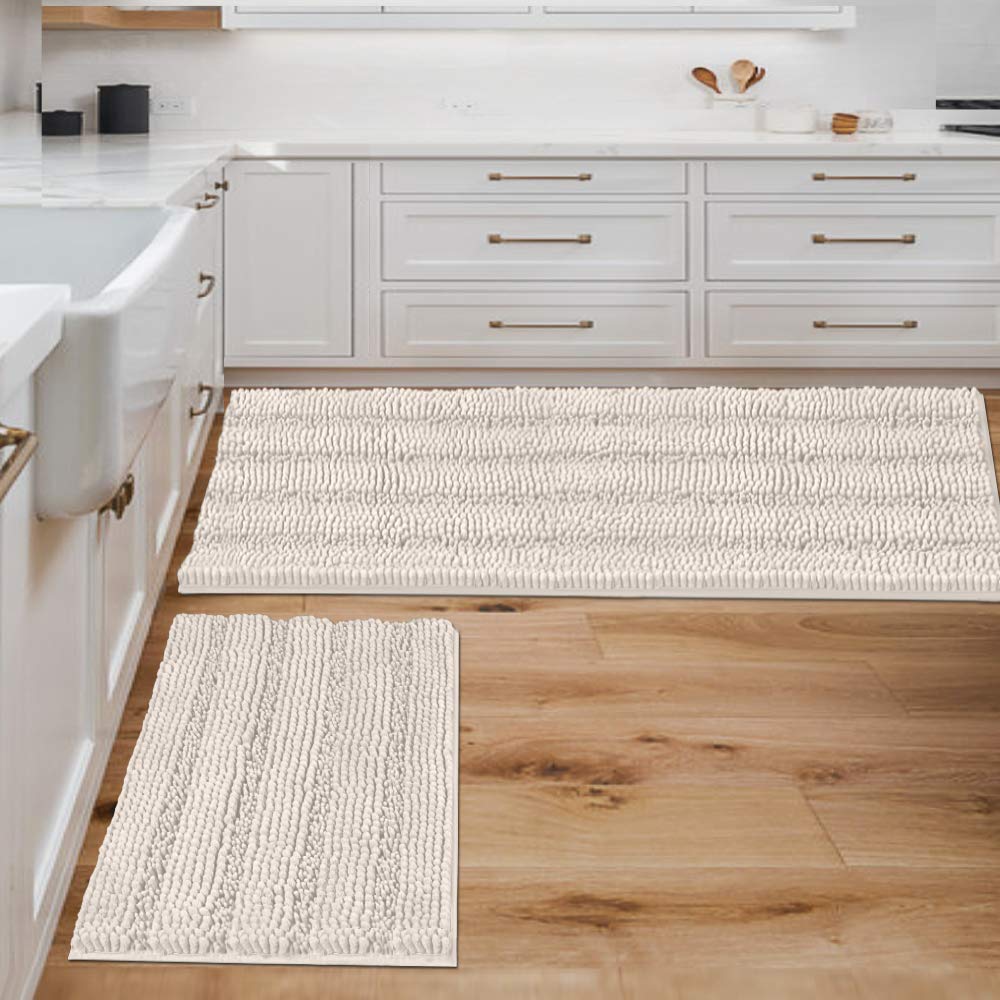 H.VERSAILTEX Grey Bathroom Rug Set Bath Mats, 2 Piece Bath Rugs Non Slip Thick Soft Chenille Striped Bath Rug Set, Bath Mats for Bathroom Sets (Grey, 20" x 32"/17" x 24")