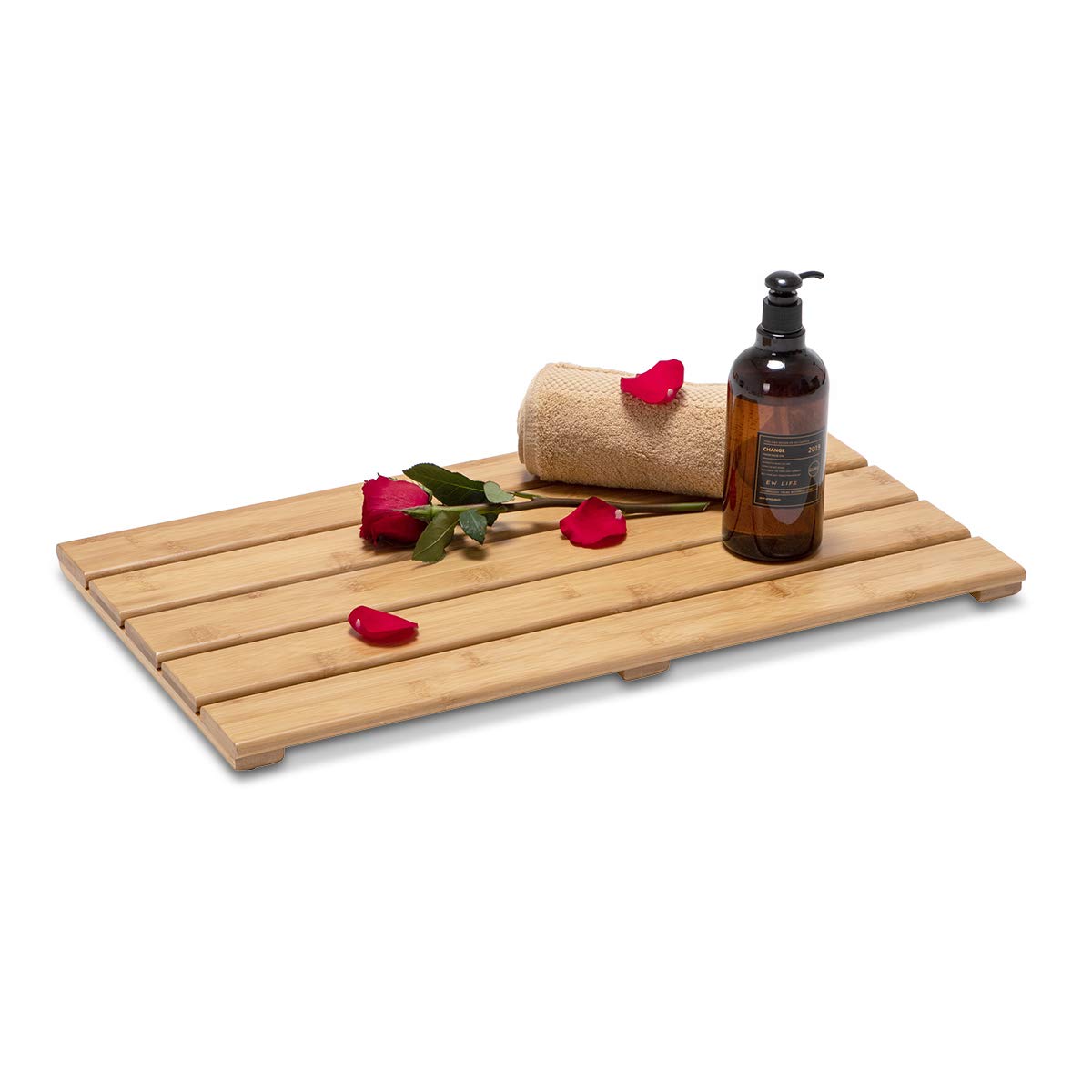 GOBAM Natural Bamboo Bath Mat - Non-Slip Shower & Bathtub Mat, Easy Clean Indoor & Outdoor Floor Mat for Spa, Sauna, Pool - Small 19.7 x 13 inches