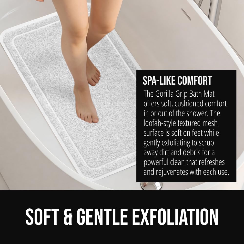 GORILLA GRIP Exfoliating Bath and Shower Mat, Textured Backing, 24x16 White