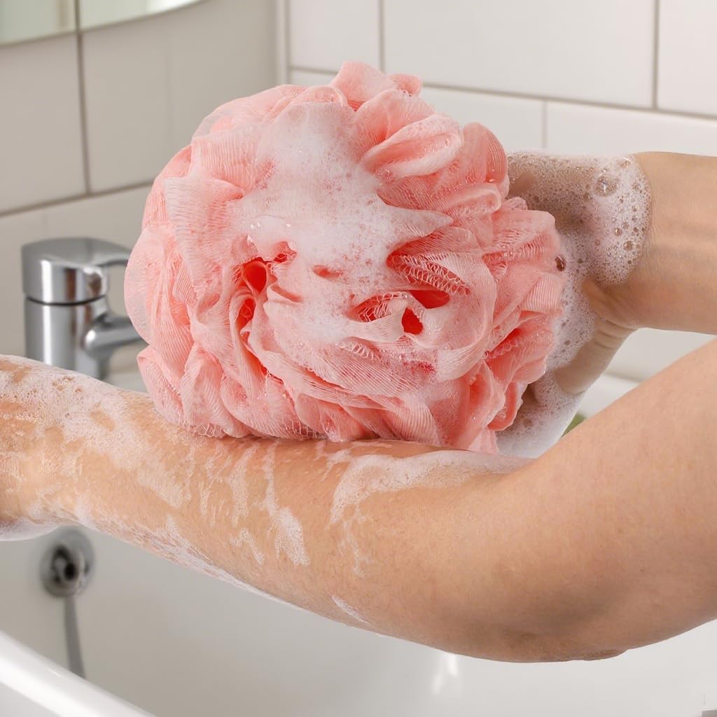 BTYMS XXL Large Loofah Bath Sponge 100g/pc, 6 Pcs Exfoliating Mesh Pouf Shower Puffs for Men and Women
