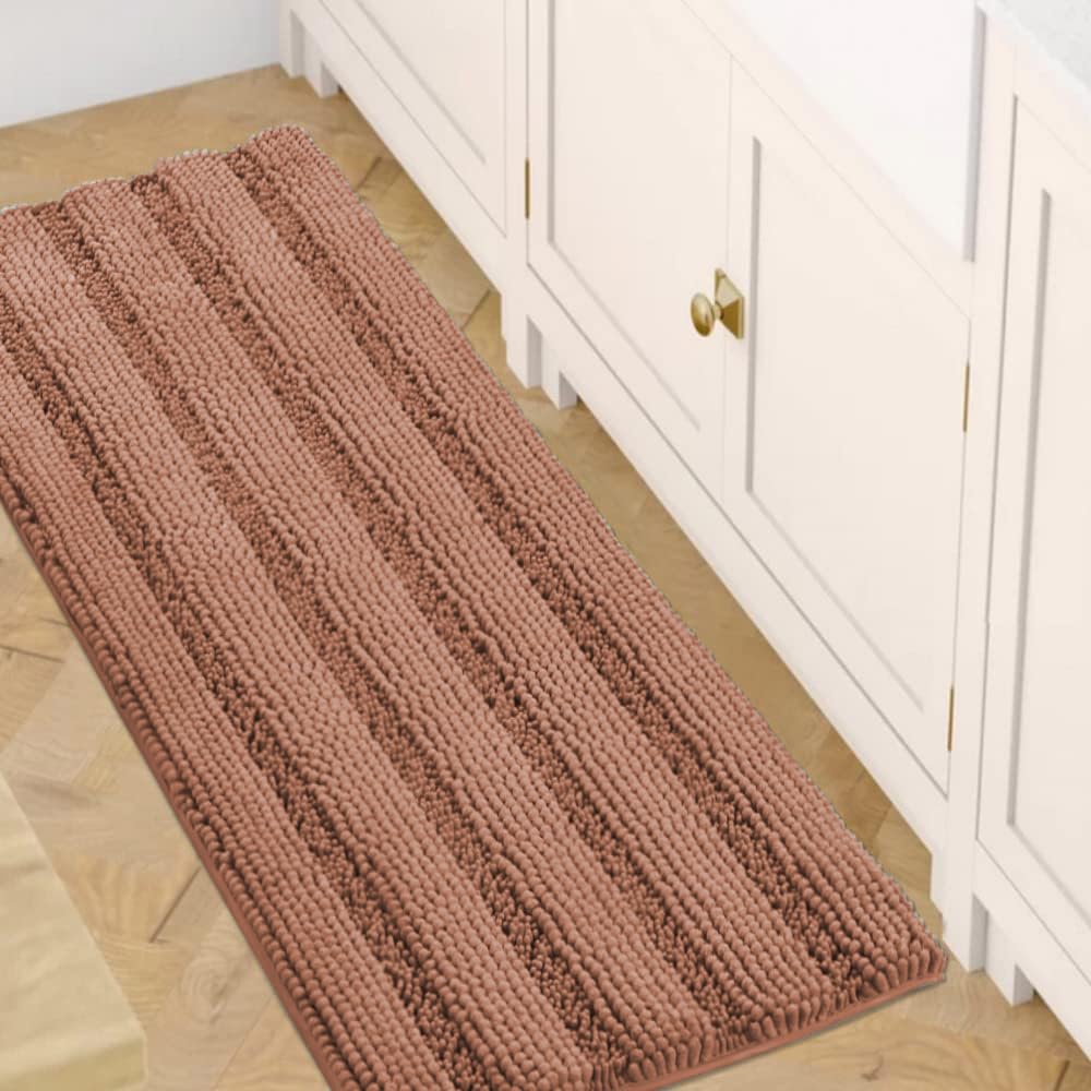 H.VERSAILTEX Grey Bathroom Rug Set Bath Mats, 2 Piece Bath Rugs Non Slip Thick Soft Chenille Striped Bath Rug Set, Bath Mats for Bathroom Sets (Grey, 20" x 32"/17" x 24")