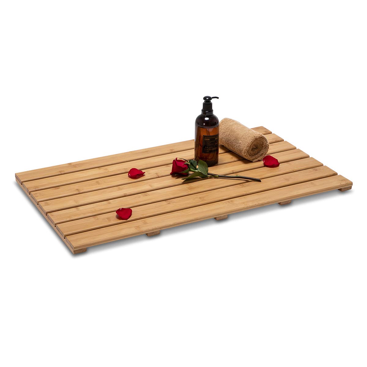 GOBAM Natural Bamboo Bath Mat - Non-Slip Shower & Bathtub Mat, Easy Clean Indoor & Outdoor Floor Mat for Spa, Sauna, Pool - Small 19.7 x 13 inches