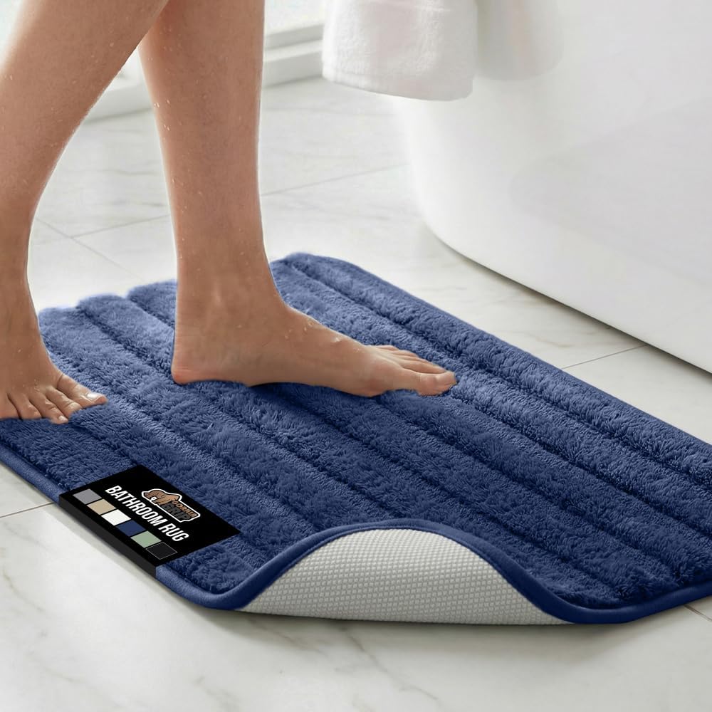 GORILLA GRIP Memory Foam Bathroom Rugs, Absorbent Bath Mat, 24x16 Navy