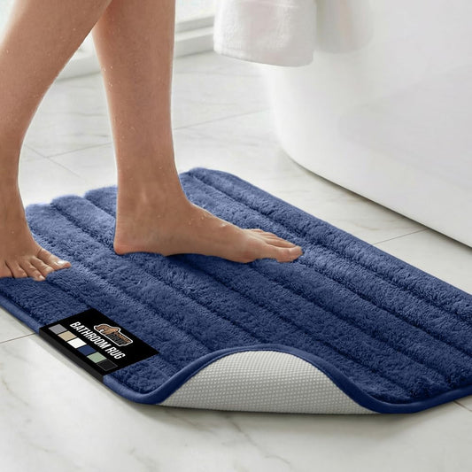 GORILLA GRIP Memory Foam Bathroom Rugs, Absorbent Bath Mat, 24x16 Navy