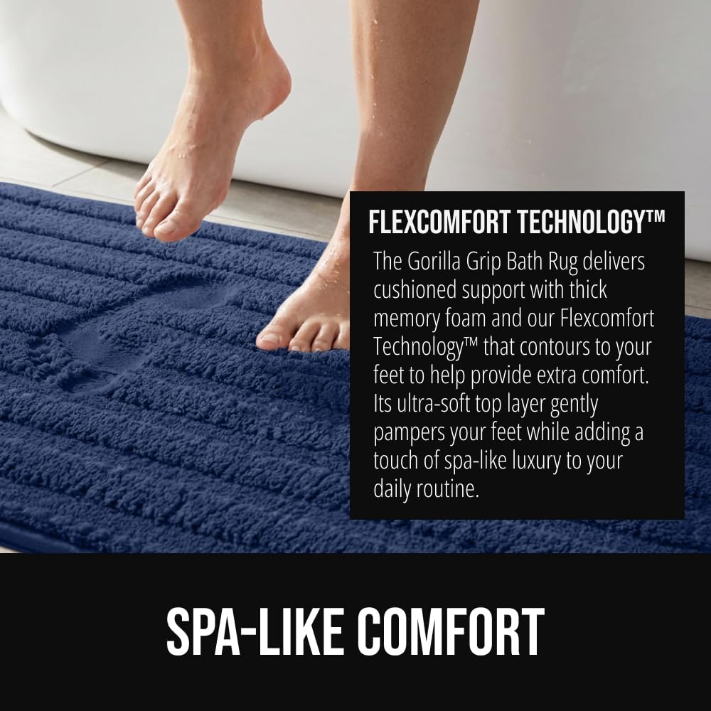 GORILLA GRIP Memory Foam Bathroom Rugs, Absorbent Bath Mat, 24x16 Navy