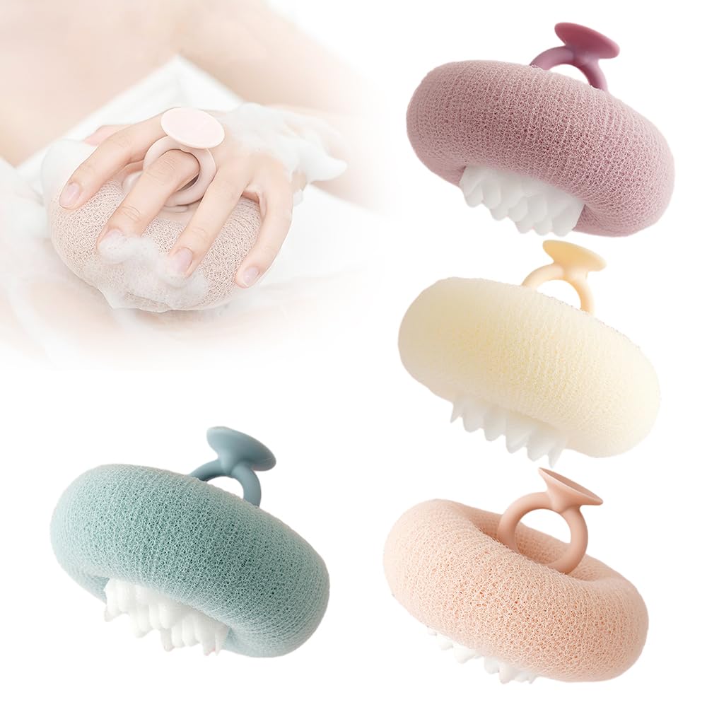 Super Soft Sunflower Suction Cup Bath Ball, 2026 Upgraded 2-in-1 Sunflower Bath Ball Exfoliating Bath Sponge Cleaning Brush, Sponge Mesh Pouf Shower Ball for Women, Men Shower (Apricot+Green)