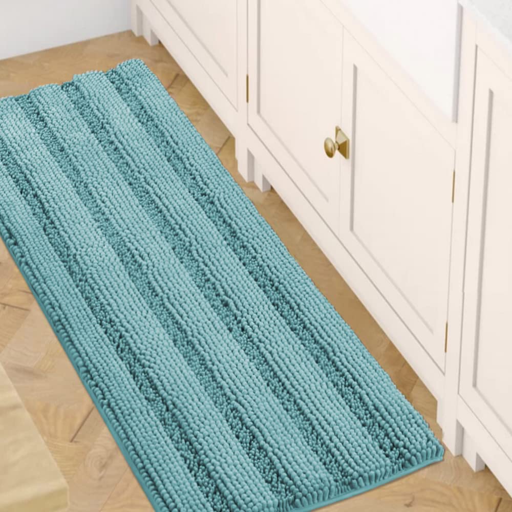 H.VERSAILTEX Grey Bathroom Rug Set Bath Mats, 2 Piece Bath Rugs Non Slip Thick Soft Chenille Striped Bath Rug Set, Bath Mats for Bathroom Sets (Grey, 20" x 32"/17" x 24")