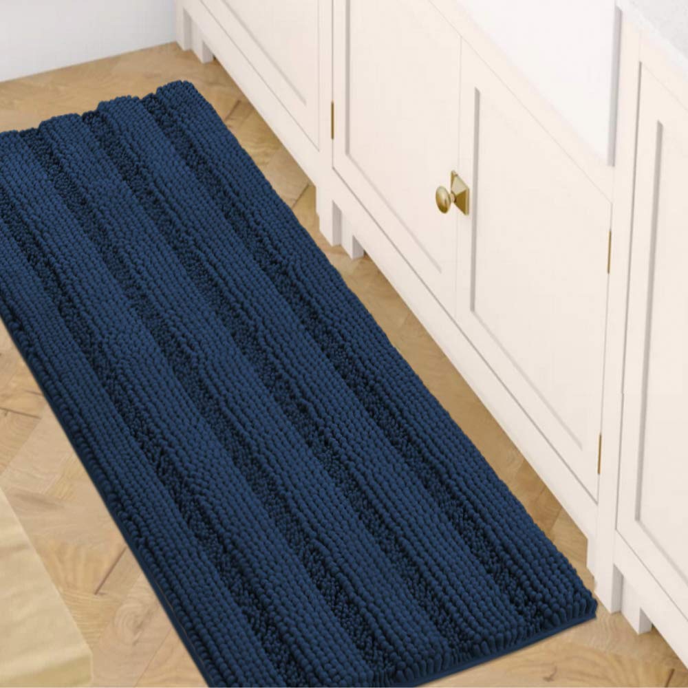 H.VERSAILTEX Grey Bathroom Rug Set Bath Mats, 2 Piece Bath Rugs Non Slip Thick Soft Chenille Striped Bath Rug Set, Bath Mats for Bathroom Sets (Grey, 20" x 32"/17" x 24")