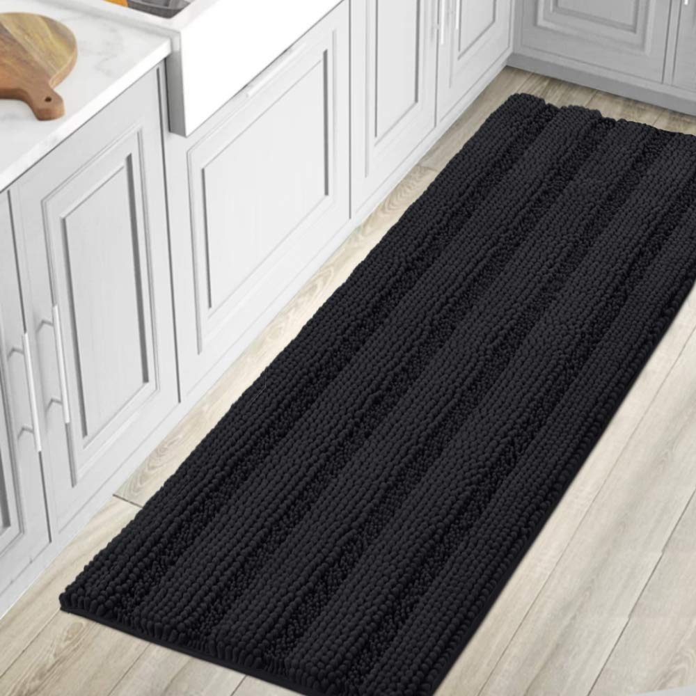 H.VERSAILTEX Grey Bathroom Rug Set Bath Mats, 2 Piece Bath Rugs Non Slip Thick Soft Chenille Striped Bath Rug Set, Bath Mats for Bathroom Sets (Grey, 20" x 32"/17" x 24")