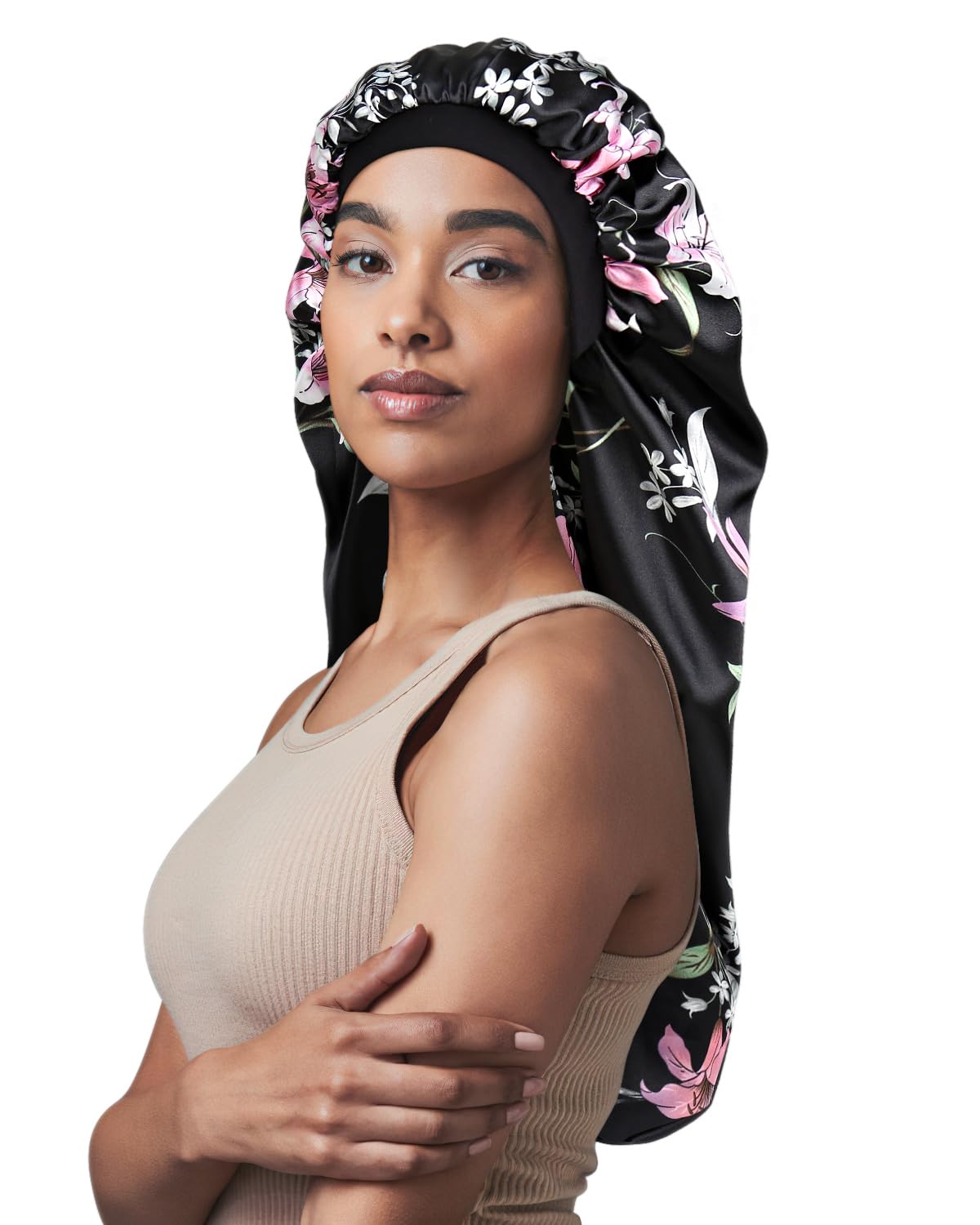 Long Braids Satin Bonnet Jumbo Sleep Cap to Protect Hair Black